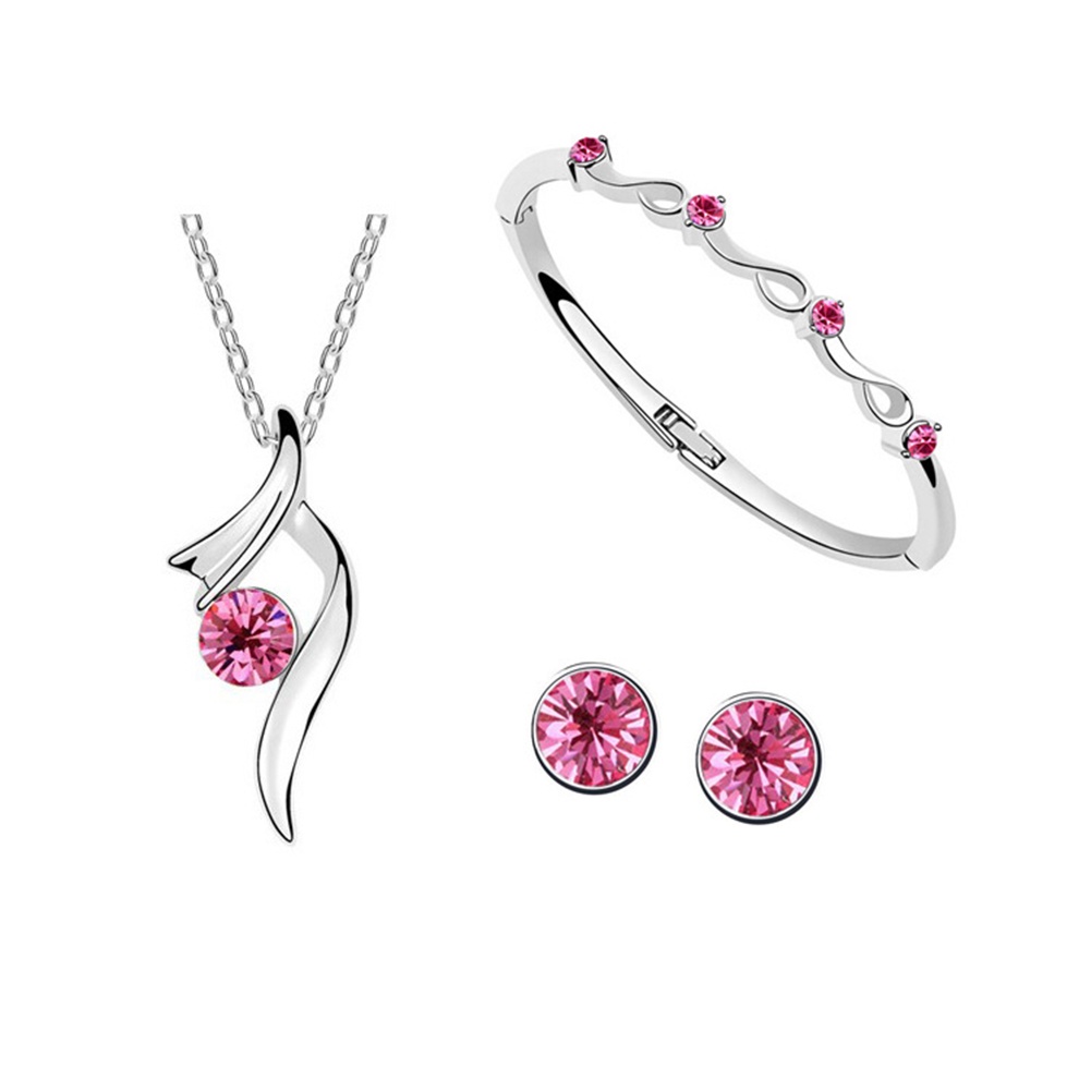 Hu Hu Hu Hu Hu Alat Bantu Pasang Kacamata♡ Set Perhiasan Kalung Anting Gelang Berlian Imitasi Lapis Silver Untuk Pengantin