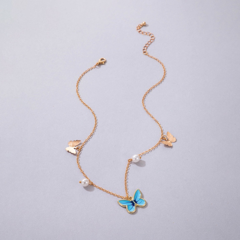 Kalung Rantai Klavikula Mutiara Bentuk Kupu-Kupu Geometris