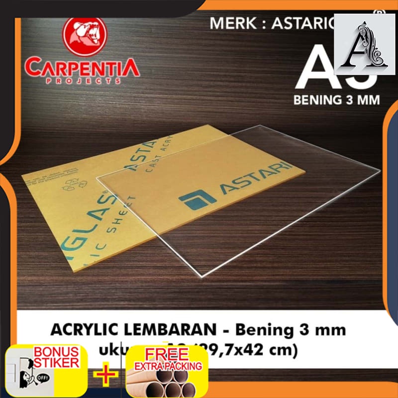 Murah Acrylic/Akrilik Lembaran merk ASTARIGLAS / AN - A3 tebal 3 mm - Bening