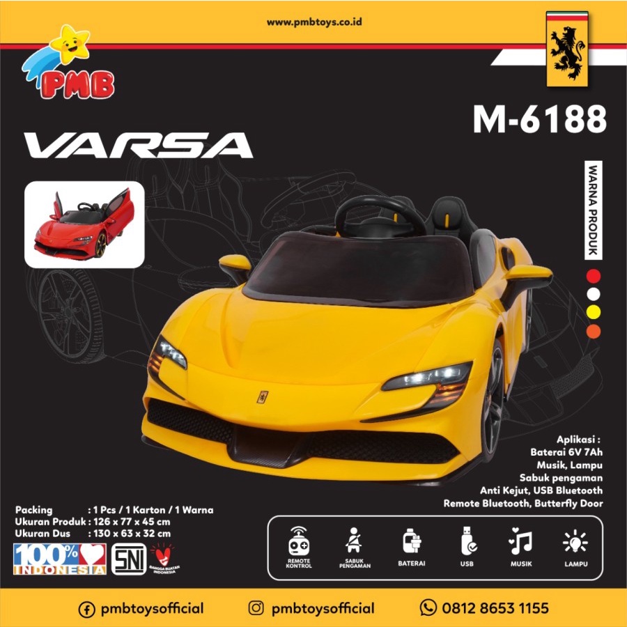 Mobil Aki Mainan varsa Anak Remote Control PMB TOYS TYPE M6188 Ferrari SNI Garansi Termurah-Yellow