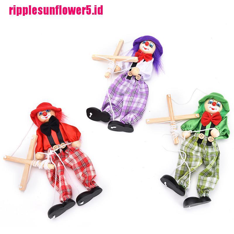 1pc Boneka Badut Marionette Bahan Kayu Dengan Tali Penarik