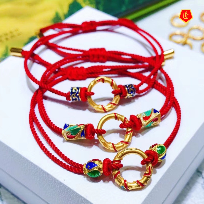 [Ready Stock]Golden Circle Red Rope Lucky Beads Bracelet