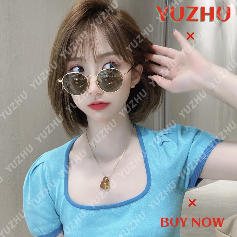 (YUZHU) Bayar di Tempat Korean Trendy Gata Bulat Kacamata Hitam Wanita/Pria Sunglasses Anti UV400