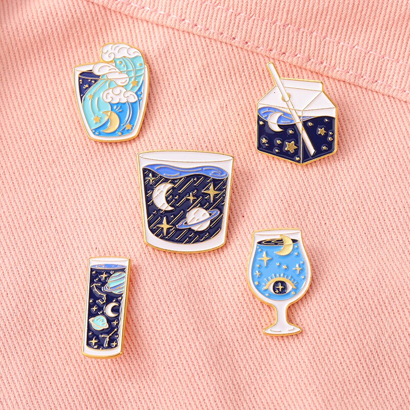 Starry Sky Bottles Enamel Pins Universe Sea Planet Brooch Lapel Badge Bag Cartoon Astronomy Jewelry Gift for Kids Friends