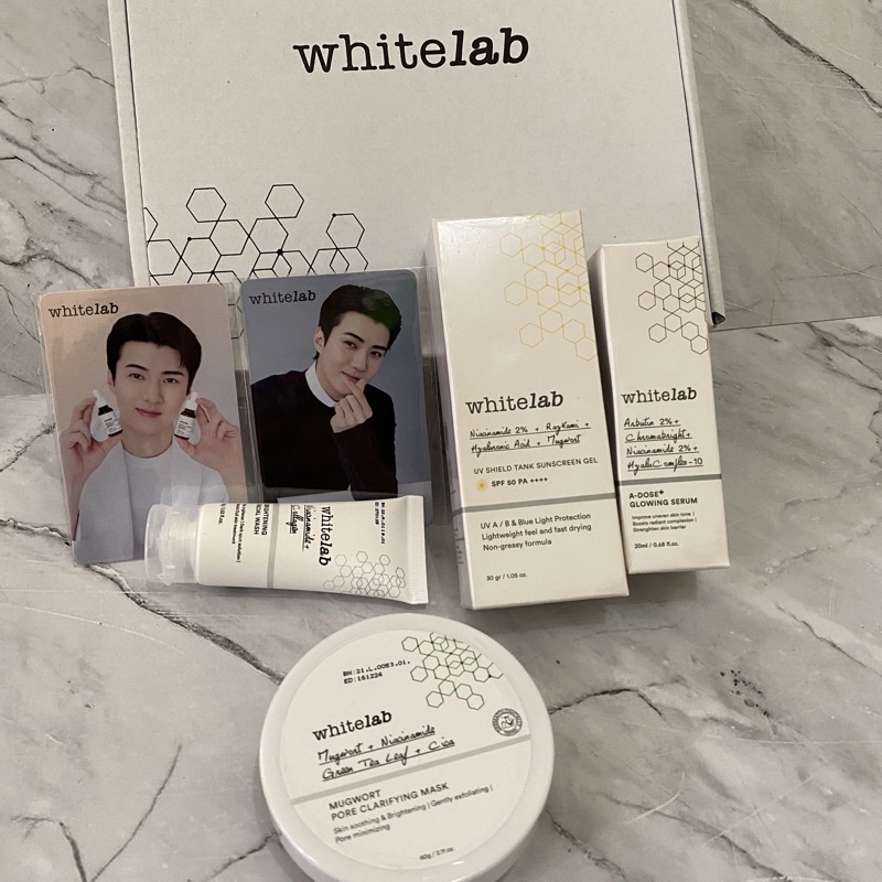 SET whitelab x sehun exo photocard pc mugword pore clarifying mask a dose+ glowing setum brightening