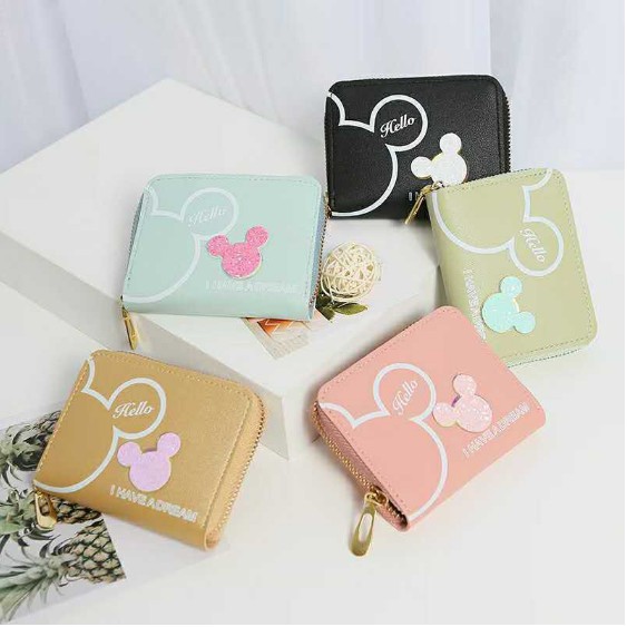 AND COD Dompet Panjang Mini Zipper Wanita Kulit Sintetis Motif Kartun Dompet Korea Wanita Murah D49