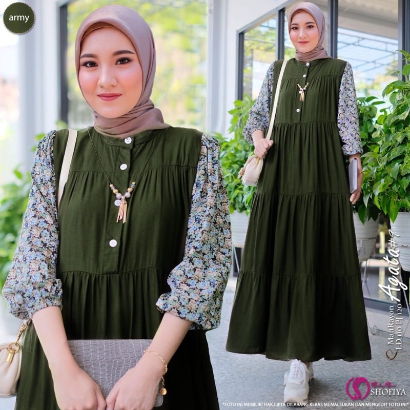 [VICAN] DASIMA #2 AGATA #11 #12 SERIES MIDI HOMEY DRESS GAMIS PAKAIAN WANITA FASHION BUSANA MUSLIM MODERN TERBARU SUPER BEST SELLER ORIGINAL GGS BY SHOFIYA-Agata 9 - Army