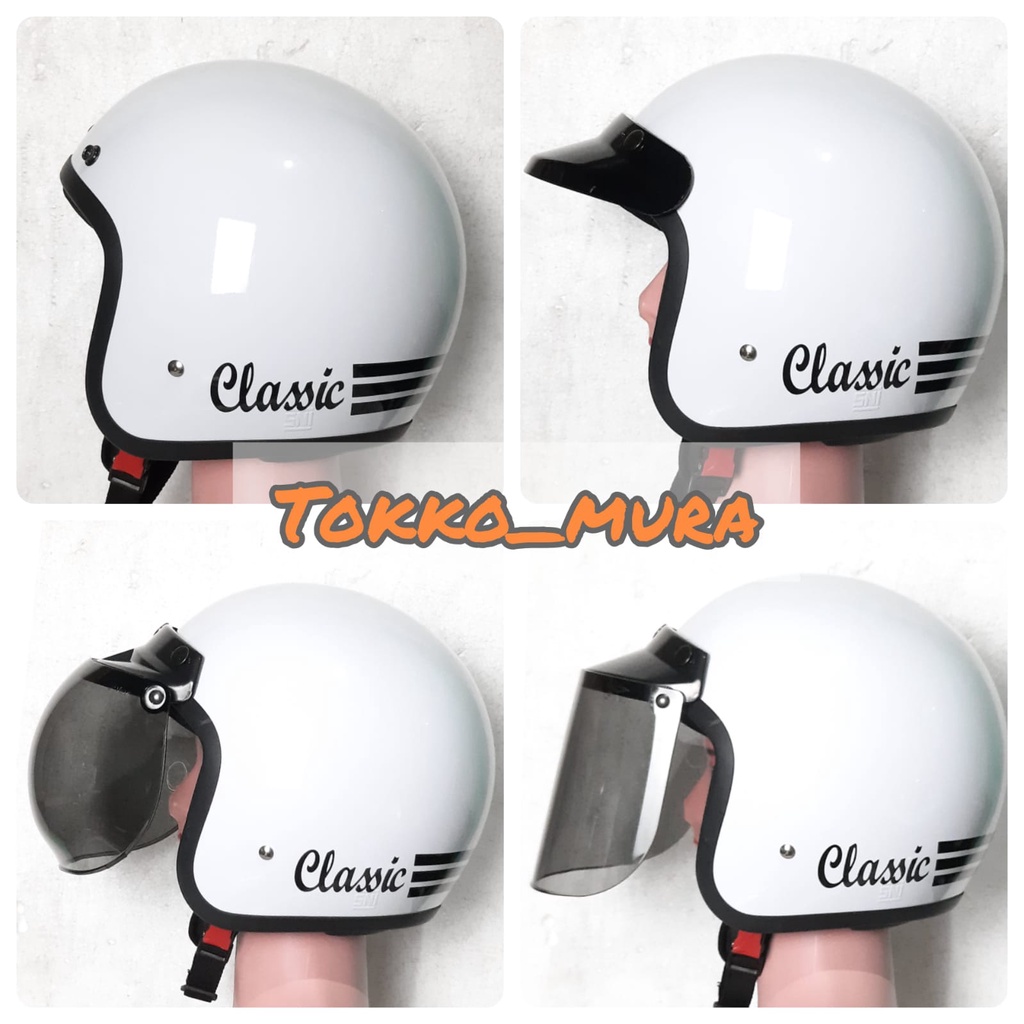 Helm bogo classic / bogo garis tiga sni / helm dewasa murah  _ putih