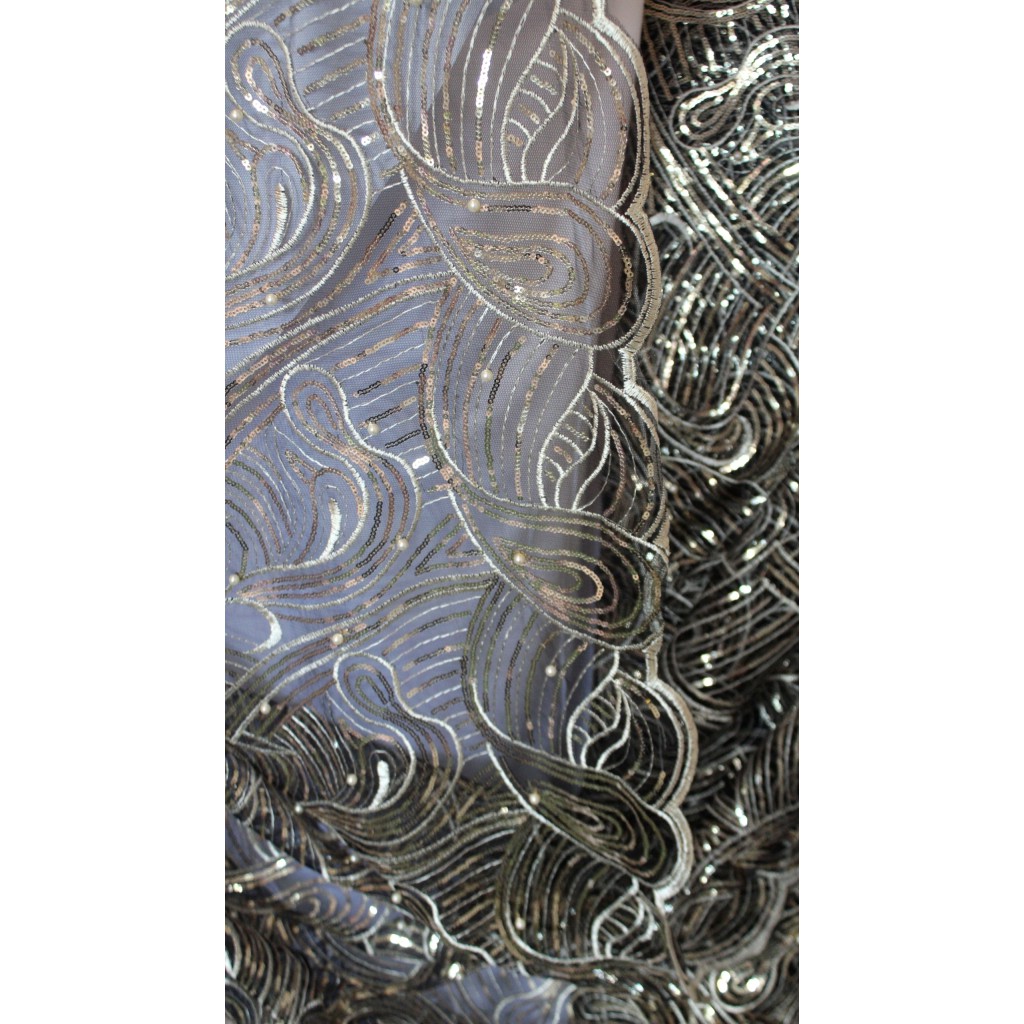 Kain Tile Payet Kaca Black gelombang (harga per 25cm)