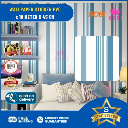 Wallpaper Sticker Tipis Z5351-1 Garis Biru Putih / Wallpaper Sticker  Uk. 9mx45cm