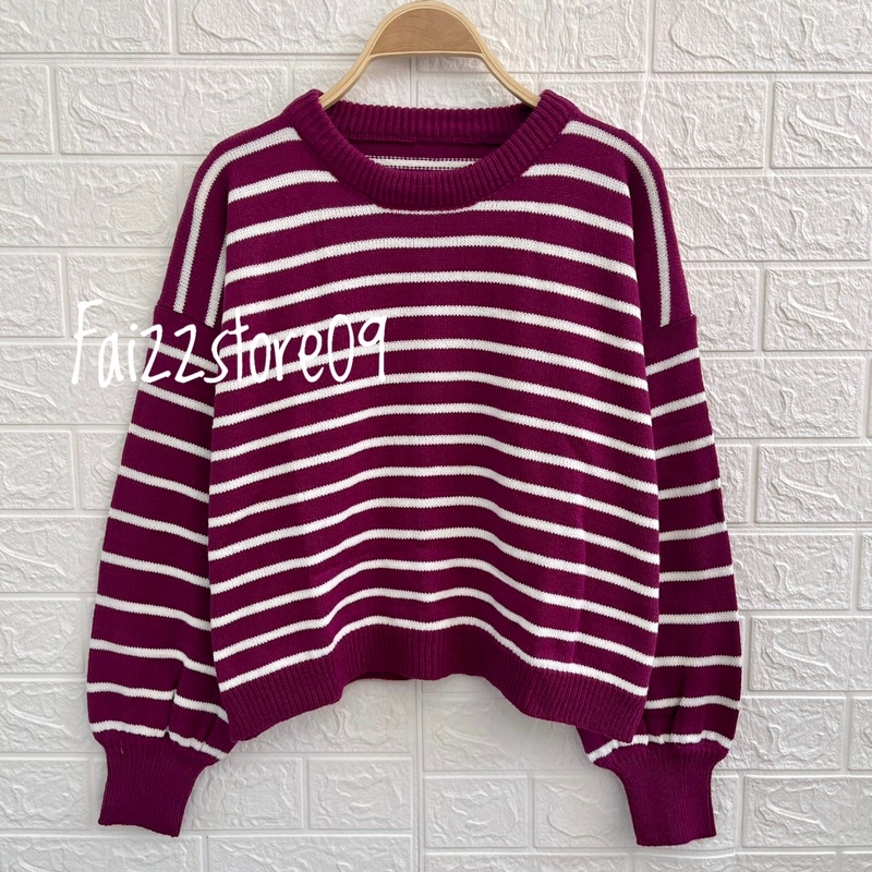 TITI STRIP SWEATER RAJUT KERAH BULAT PREMIUM