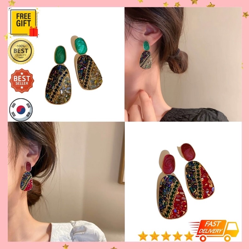 ANTING KOREA TUSUK WANITA TINDIK JEPIT PANJANG KOREA PERAK MURAH GANTUNG GIWANG BUNGA PLASTIK TUSUK 