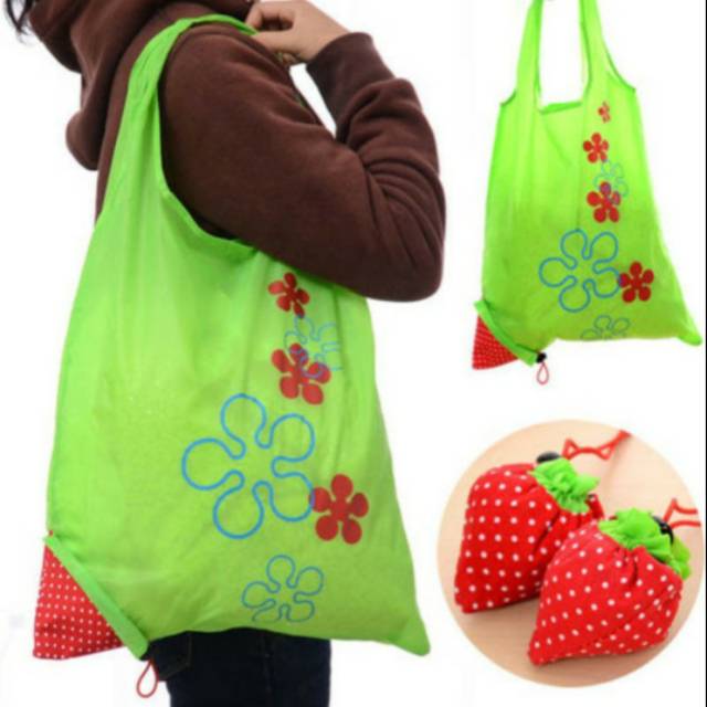 Tas Belanja Serbaguna, Tas Strawberry, Tas Plastik Lipat, Tas Lipat, Souvenir