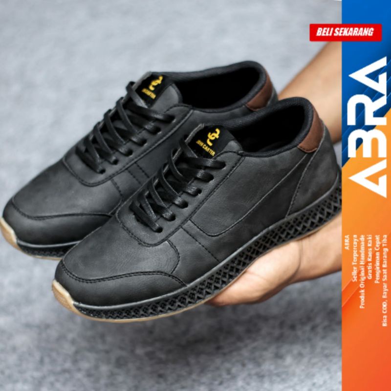 Sepatu Sneakers Casual Pria Sepatu Kerja Hitam Pu ABRA