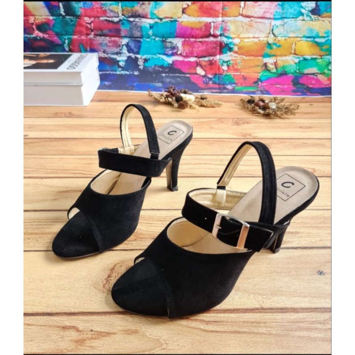 ABBUSHOES AK 05 haigh Heels Wanita 9cm  bahan Suede cocok Untuk Pesta