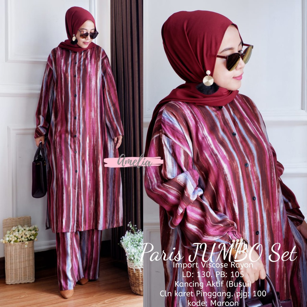 Paris Oversize Tunik Set Pants Import Katun Rayon Viscose Jumbo