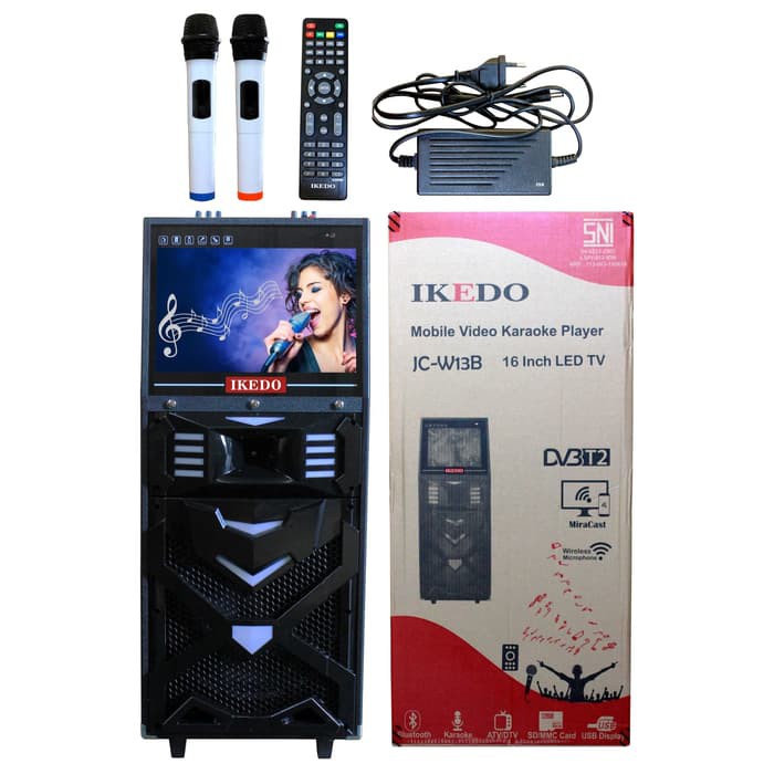 Speaker Smart TV 16" LED Portable IKEDO JC-W13B Mobile Video Miracast Bluetooth Karaoke Player