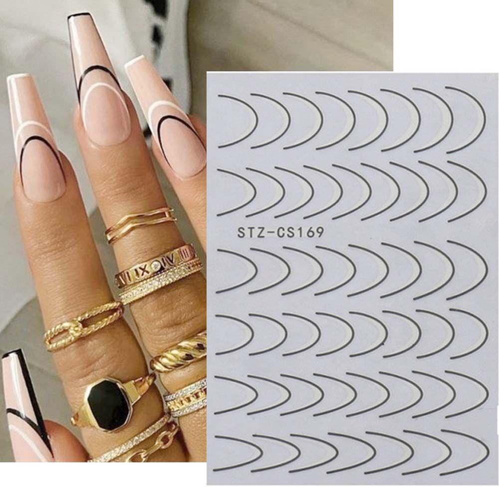 Mxbeauty 3D Garis Stiker Kuku DIY Fashion Gaya Perancis Transfer Kuku Foil Kuku Seni Slider Perekat Diri Nail Art Dekorasi