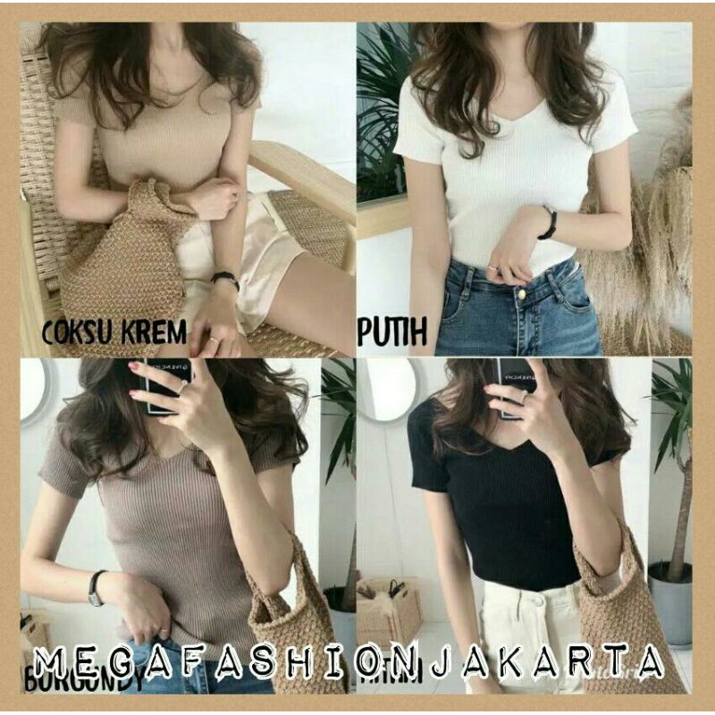 BAJU RAJUT PENDEK WANITA VNECK RAJUT TANGAN PENDEK