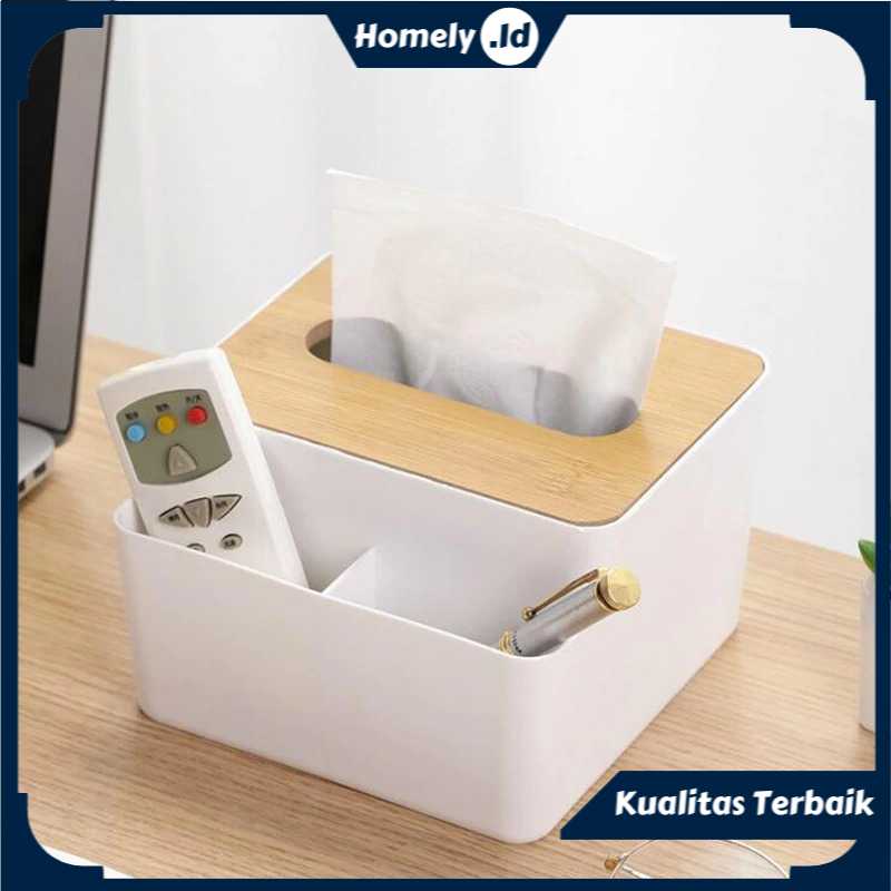 Kotak Tempat Tisu Kayu Tissue Box Unik Minimalis Dengan Rak Kecil Remot Multifungsi Premium