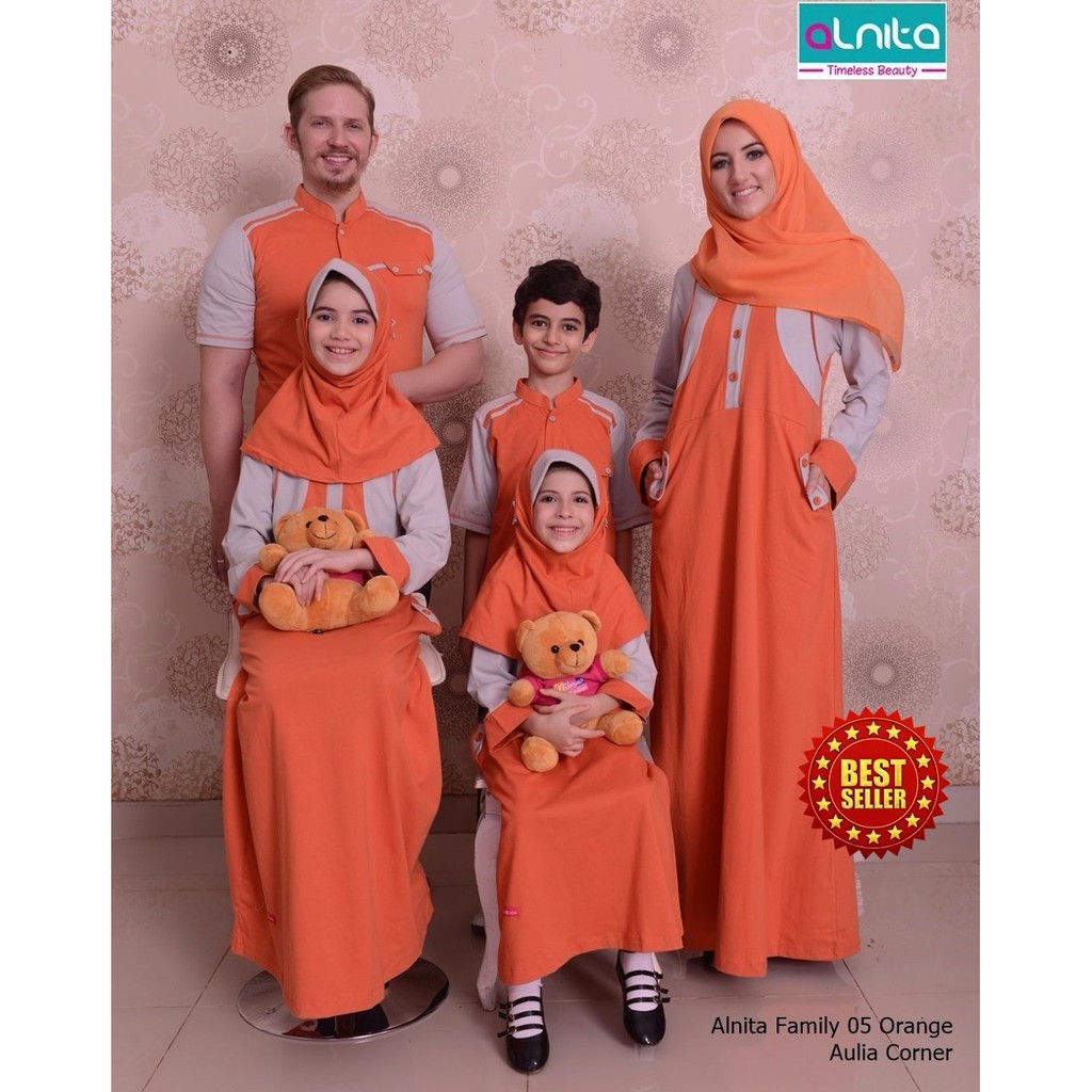 PROMO TERBARU Baju Couple Keluarga Alnita Baju Sarimbit Lebaran 05 Orange
