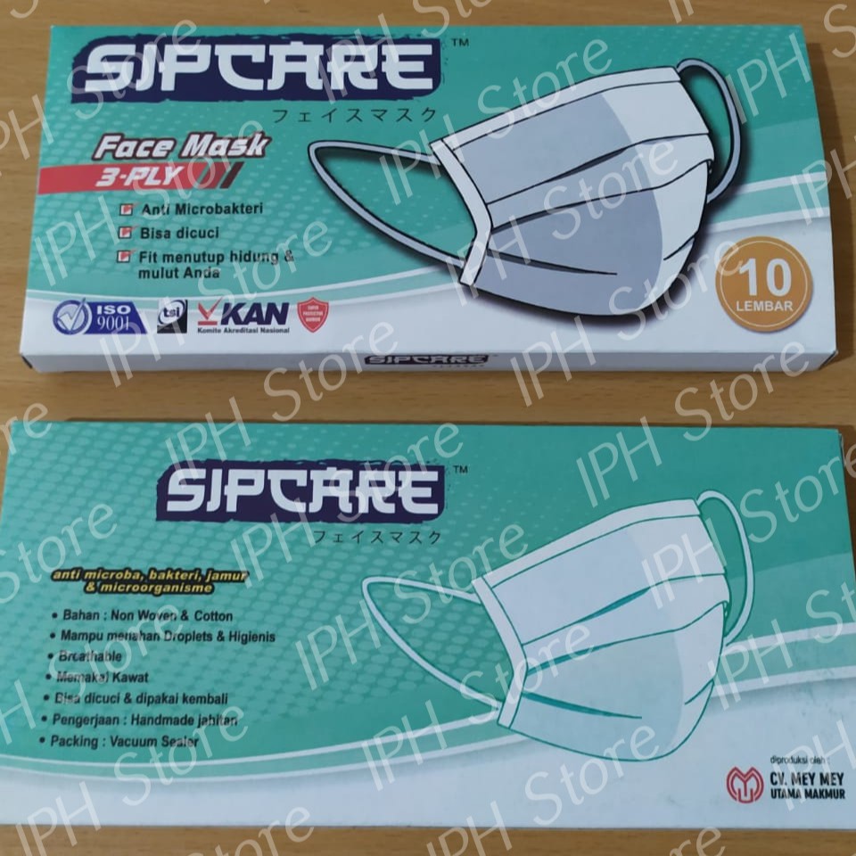 Masker Anti Bakteri Sipcare (1 Box isi 10, Dapat Dicuci, Standard ISO)