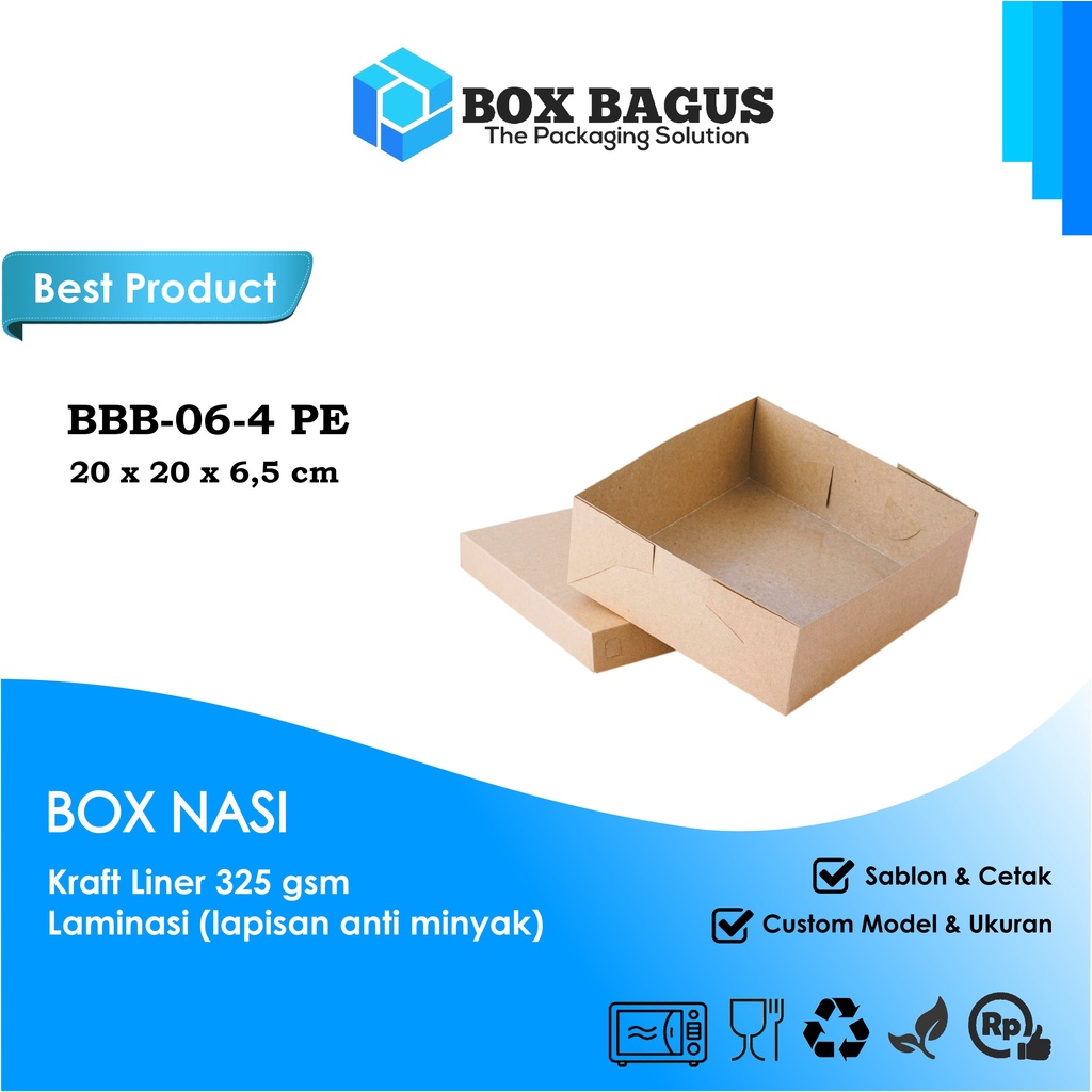 BOX DUS 20x20x6,5 KRAFT 325 GSM LAMINASI - KOTAK HAMPERS MAKANAN NASI ROTI KUE SNACK