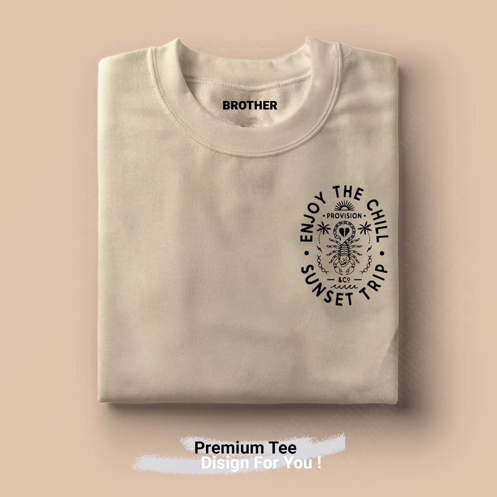 BROTHERSTORE Kaos Distro Articlel Sunset trip KAOS TEXT YELLOW print  pria NAVY Premium