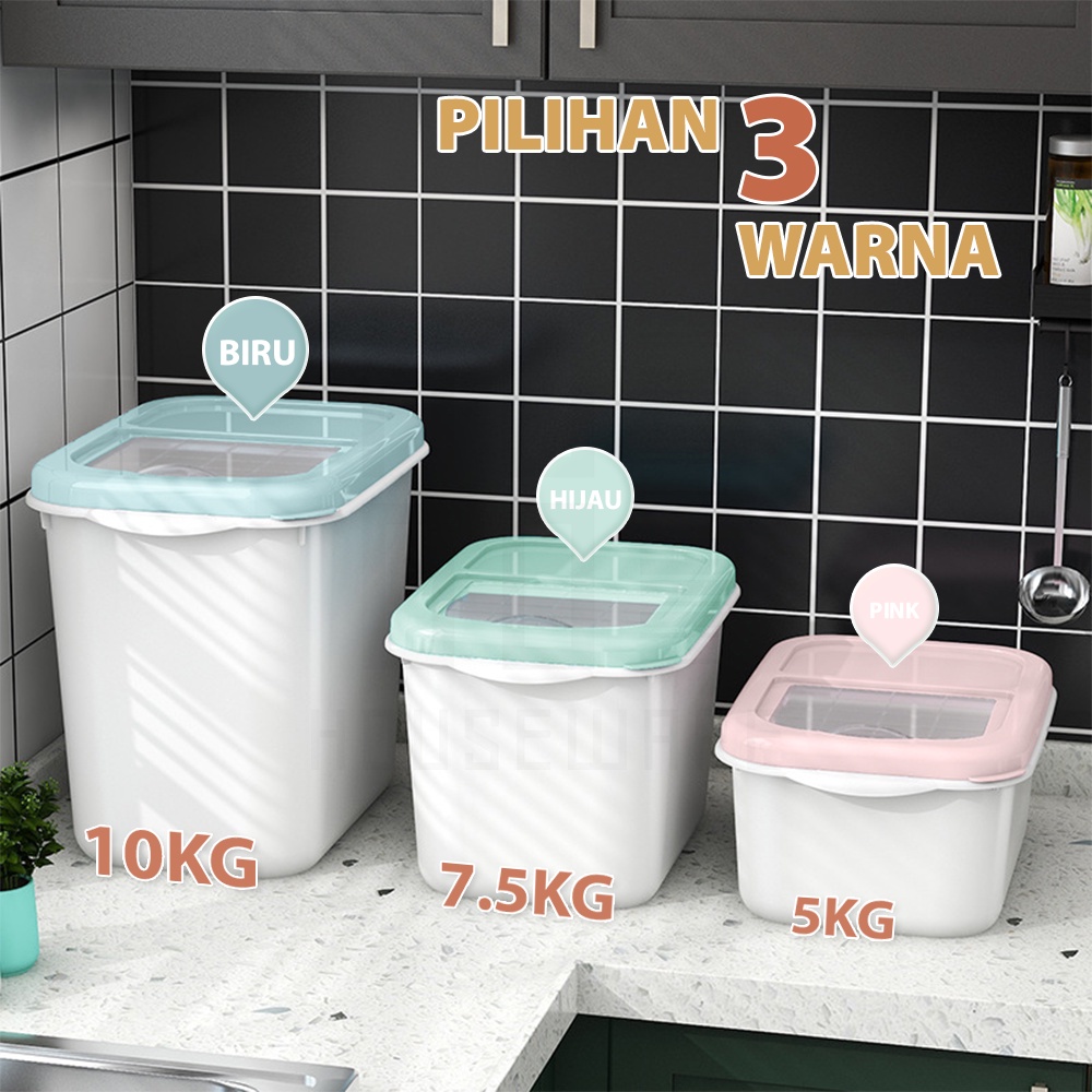 HUGO Tempat Penyimpanan Beras 5 kg / 7.5 kg / 10 kg Dispenser Beras Kotak Beras Anti Serangga