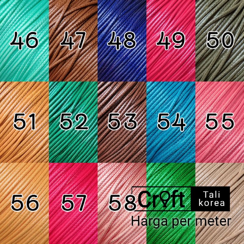 Tali korea waterproof 1mm 1.5 mm 2mm buat kerajinan gelang kalung wax cord 1,5mm no.45-60