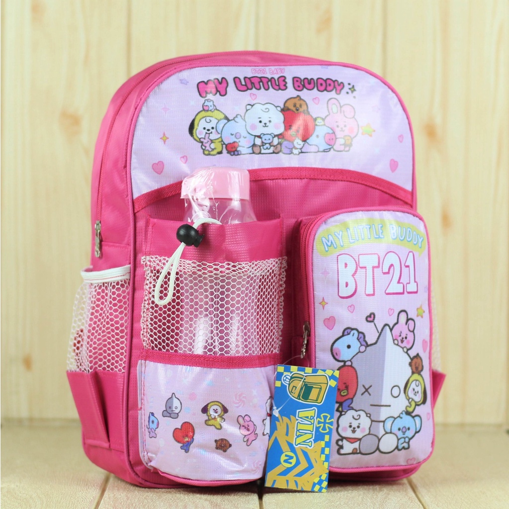 Tas Ransel Sekolah Anak BT-21 Pink Karakter Perempuan Laki Laki Botol Minum SD PAUD TK Termurah Terbaru Lucu Keren Stylish