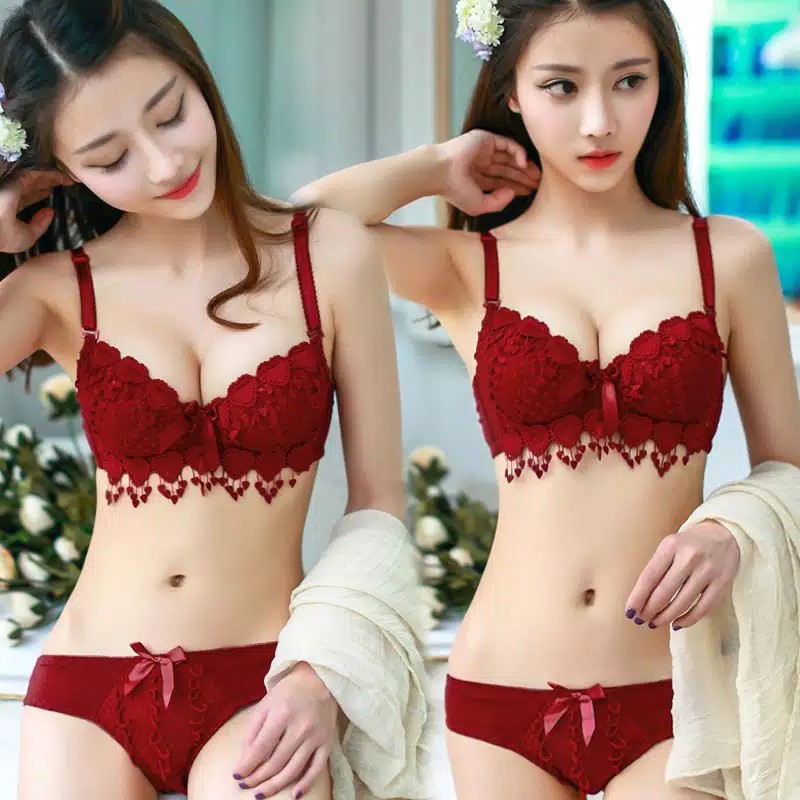 Set Bra dan Celana Dalam Wanita Floral Lace Underwear Set