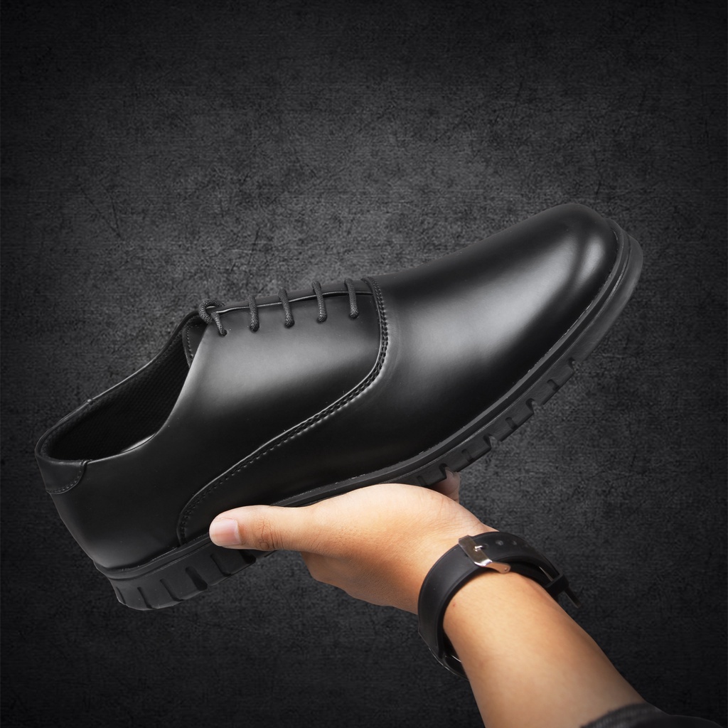 Sepatu Formal Casual Kantor Pria Kulit Kerja Kasual Pantofel Pantopel Oxford - Houston Full Black