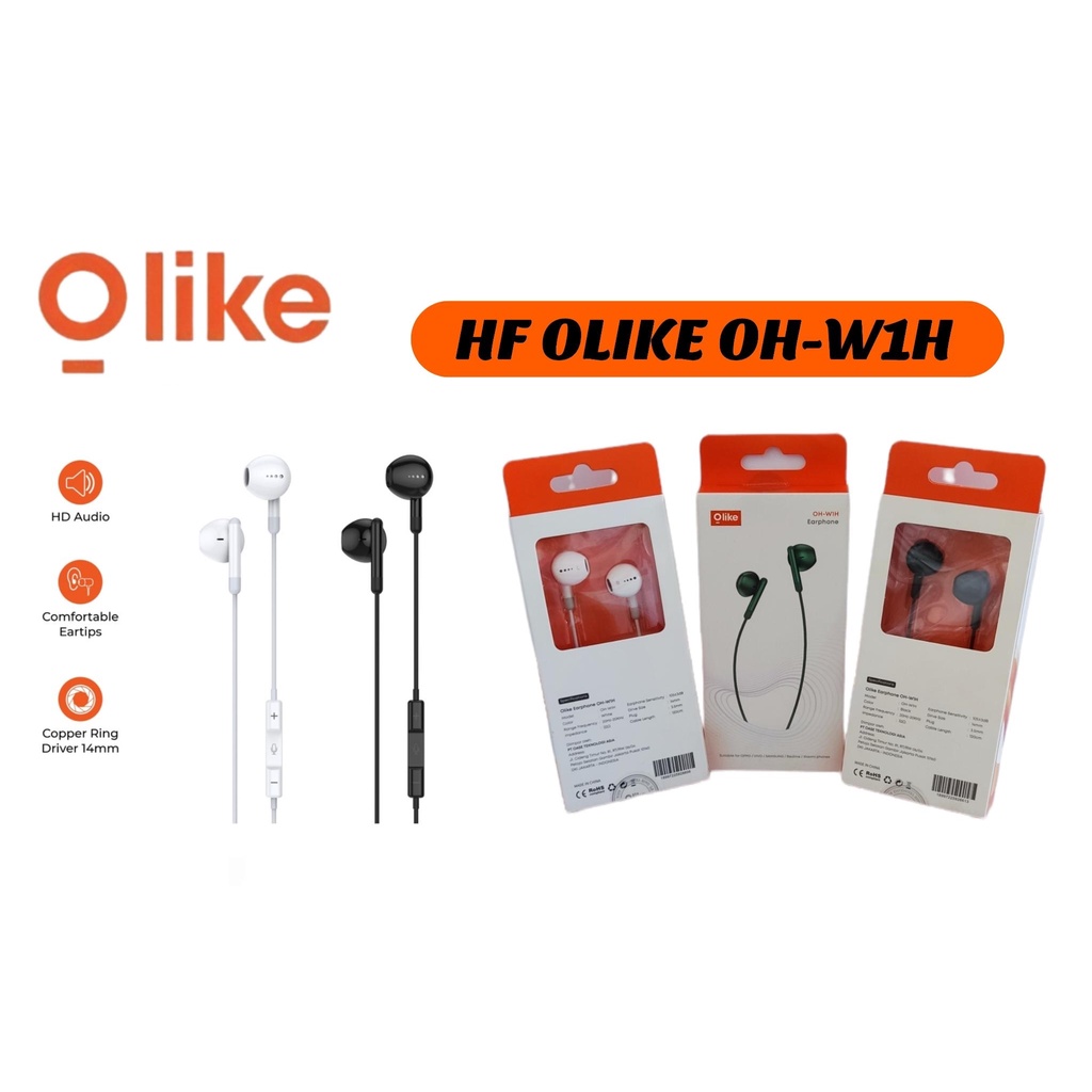 Olike Wired Earphone OH-W1H Headset Handsfree Copper Ring Driver 14mm Comfortable Eartips HD Audio