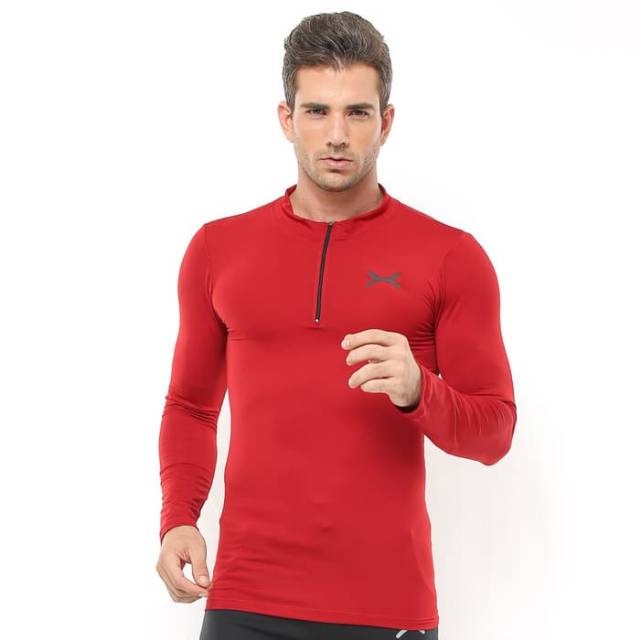 FPS-008MH Kaos lengan panjang sport fitness bodyfit FLEX merah hitam