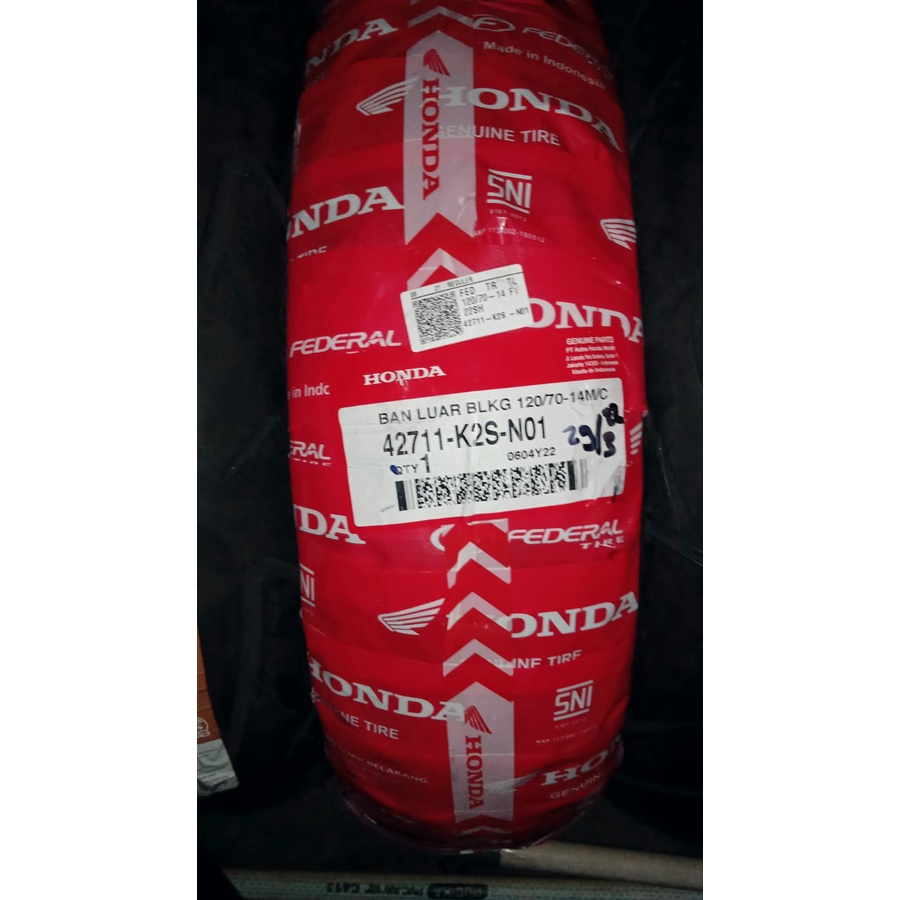 Ban Federal/AHM 120/70-14 K2S-N01 Tubeless, Ban Motor Matic tubles 120 70 14, Ban Vario 160