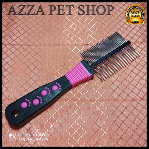 sisir bulu kucing anjing 2 sisi sisir anti kutu gagang karet sisir besi stainless