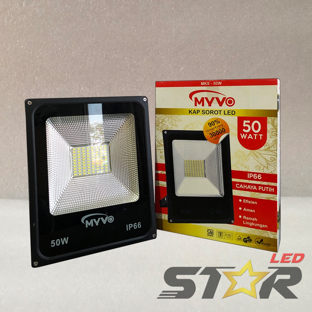 MYVO LED Floodlight 50W Lampu Kap Sorot Indoor Outdoor Flood Light IP66 Weather Proof 50 WATT Super Terang Star