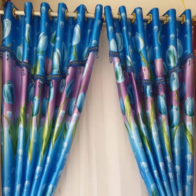 GORDEN Blackout PONI VE  PRINTING EMAS TULIP BIRU