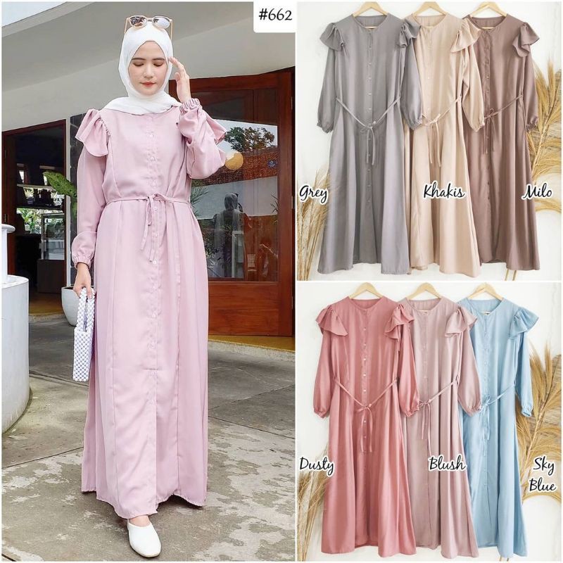 Gamis polos ruffle Gamis polos pastel