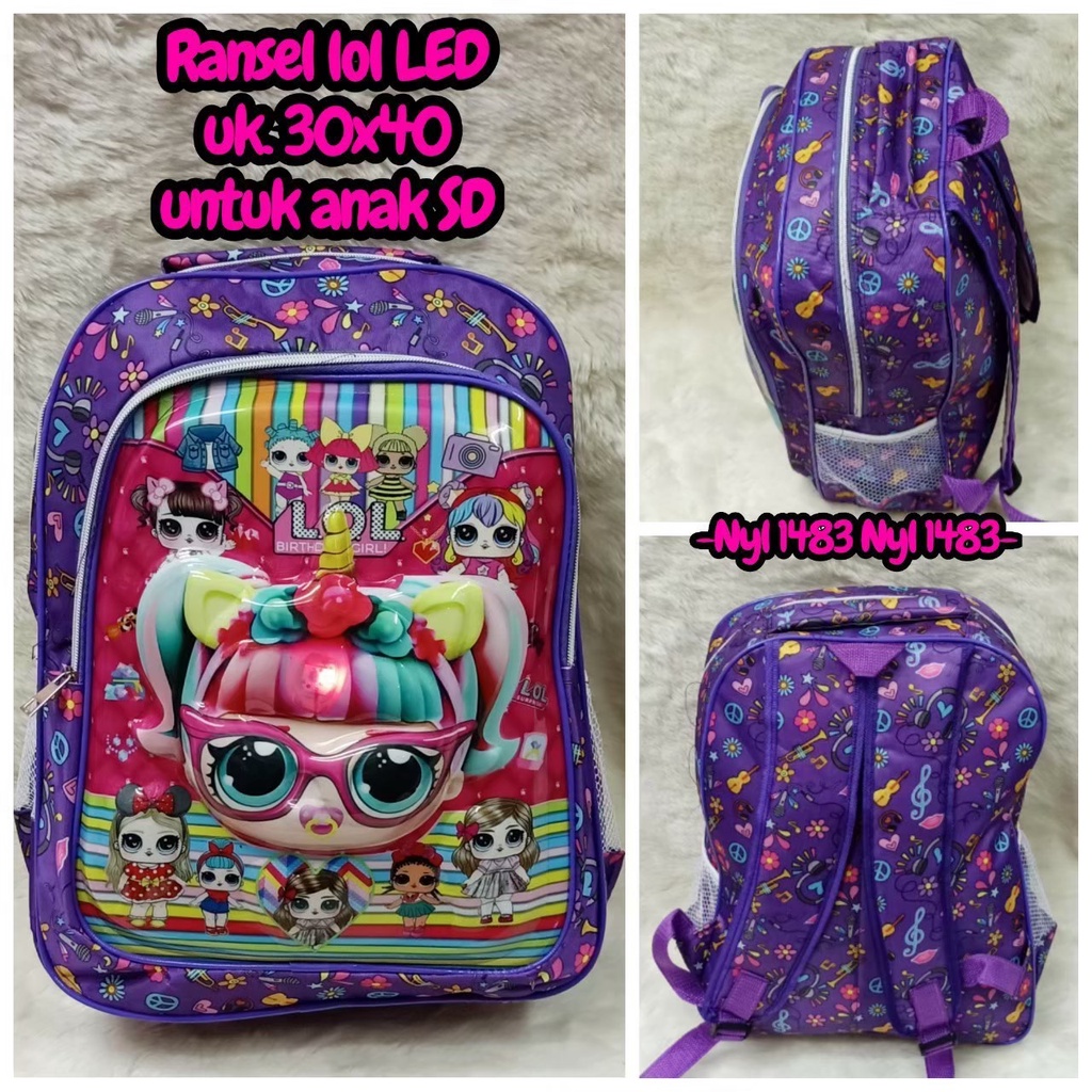 &quot;aurabagss&quot; - Tas Anak Tas Ransel Anak Motif Printing LOL LED &amp; BOBA Backpack Anak Perempuan Sekolah PAUD / TK / SD Baru 2023