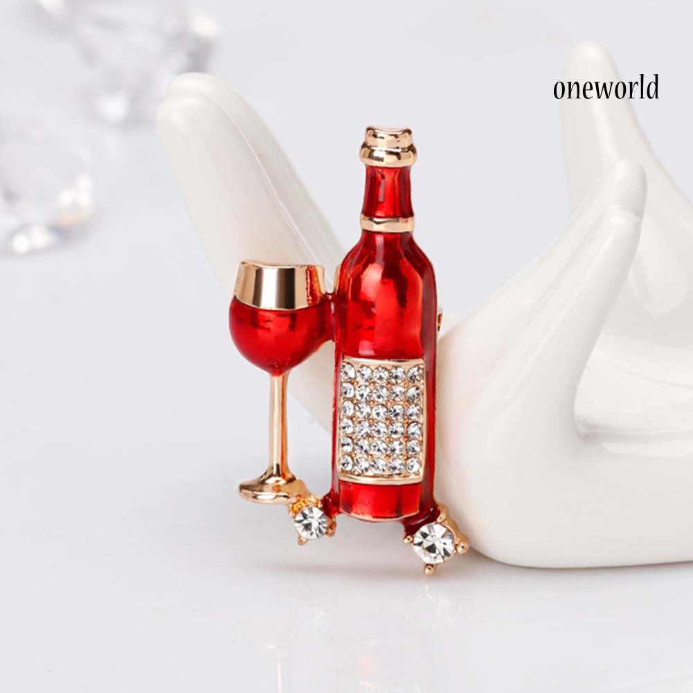 OW@ Women Wine Bottle Cup Shape Rhinestone Inlaid Brooch Pin Denim Jacket Badge