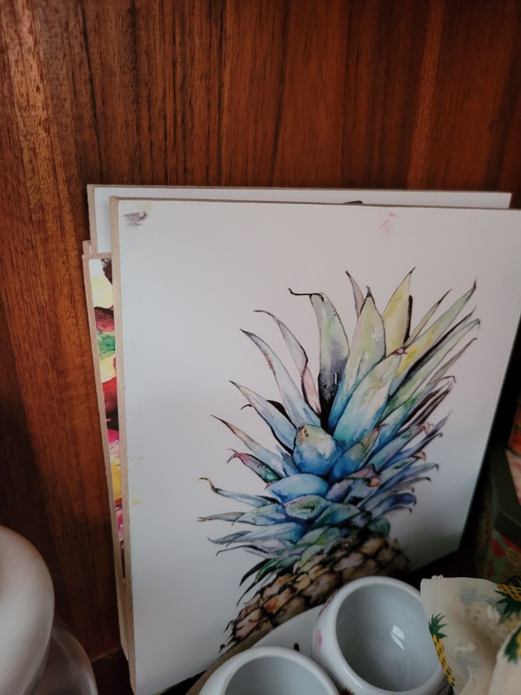 Hiasan Dinding Wall Decor Square Poster Kayu Dekorasi Rumah Buah Nanas 20x20