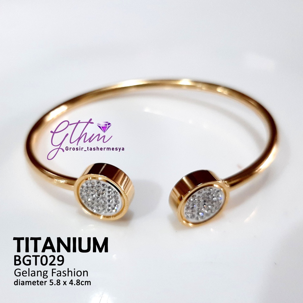 gelang tangan wanita Titanium BVL Diamond Perhiasan Fashion import Premium Anti Karat Model Cuff Simple BGT029-Gold