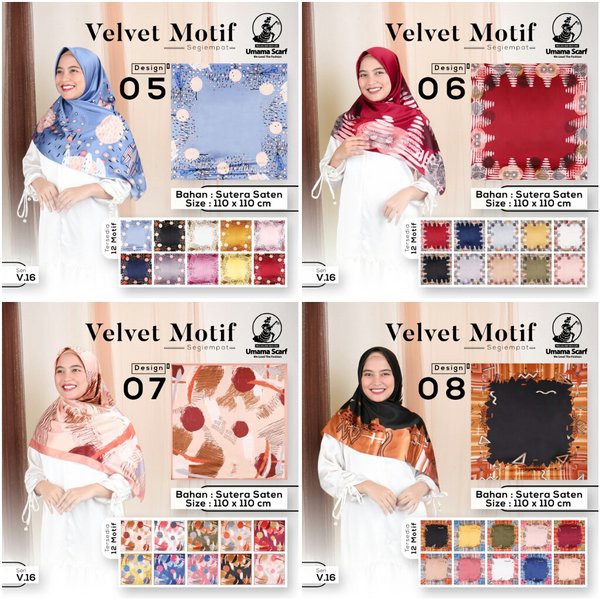 Terbaru GROSIR VELVET MOTIF BY UMAMA hijab jilbab Segiempat kerudung instan