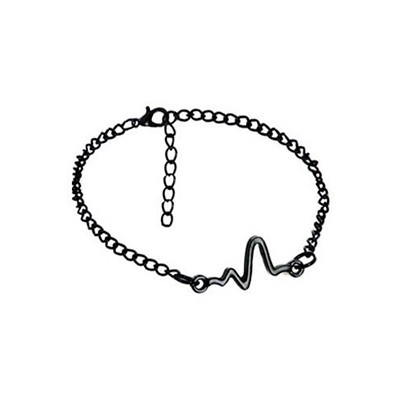 Gelang Rantai Adjustable Simple Model Elektrokardiogram Untuk Pria/Wanita/Pasangan S-Black