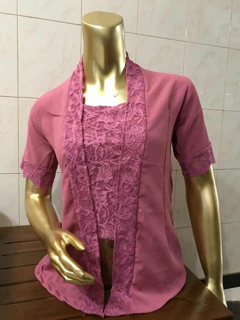 Kebaya bali kombinasi moscref mix brokat lengan pendek