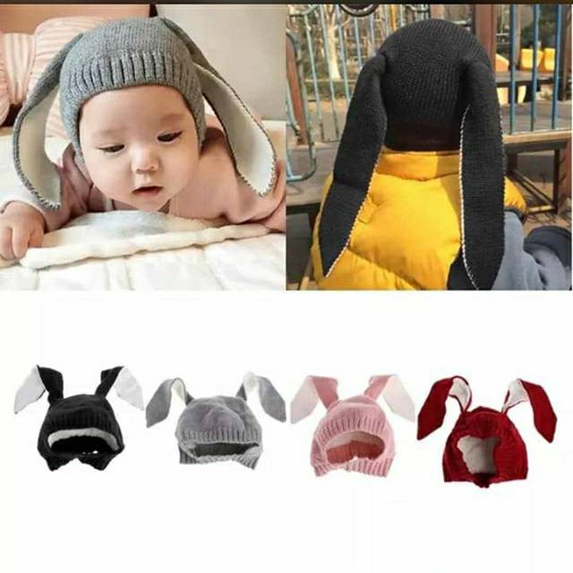 Topi Kupluk Anak Import Telinga Kelinci - Kupluk Bayi Telinga Kelinci -Kupluk Rajut Bayi Anak SALE