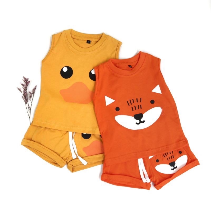 Setelan Anak Laki Laki Cowok Perempuan Cewek Balita Kids Set Setelan Baju Anak Kaos Anak dan Celana Pendek Kutung Animal / Setelan Baju Bayi Laki Laki Perempuan ANIMAL SET