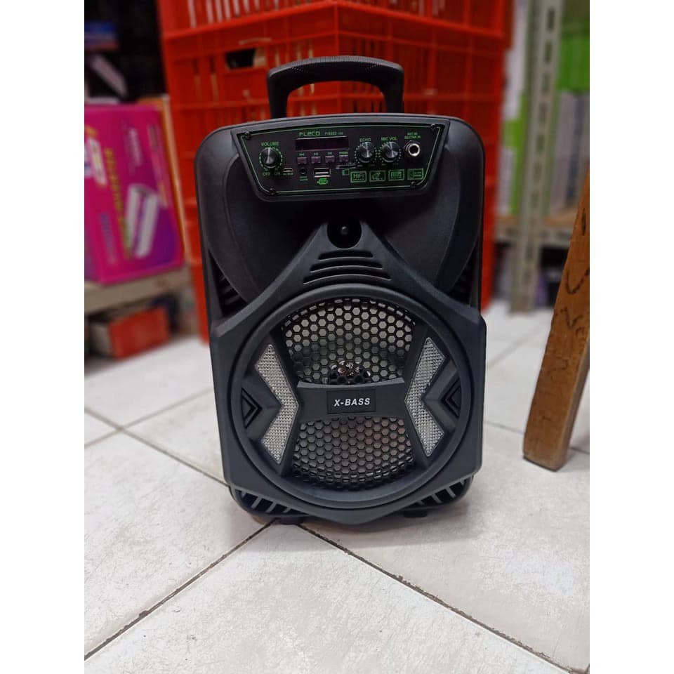 Speaker Bluetooth Karaoke Fleco F-8802 LED 8,5 Inch Gratis Microphone+Remote Super Bass